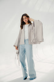 oversized striped shirt with back straw string Cafe & White