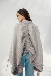 oversized striped shirt with back straw string Cafe & White
