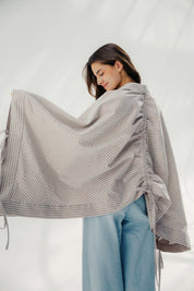 oversized striped shirt with back straw string Cafe & White