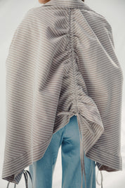 oversized striped shirt with back straw string Cafe & White