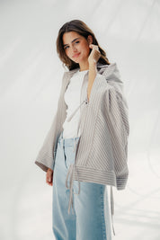 oversized striped shirt with back straw string Cafe & White