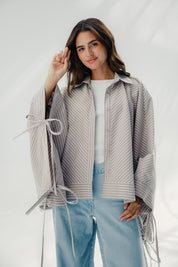 oversized striped shirt with back straw string Cafe & White
