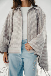 oversized striped shirt with back straw string Cafe & White