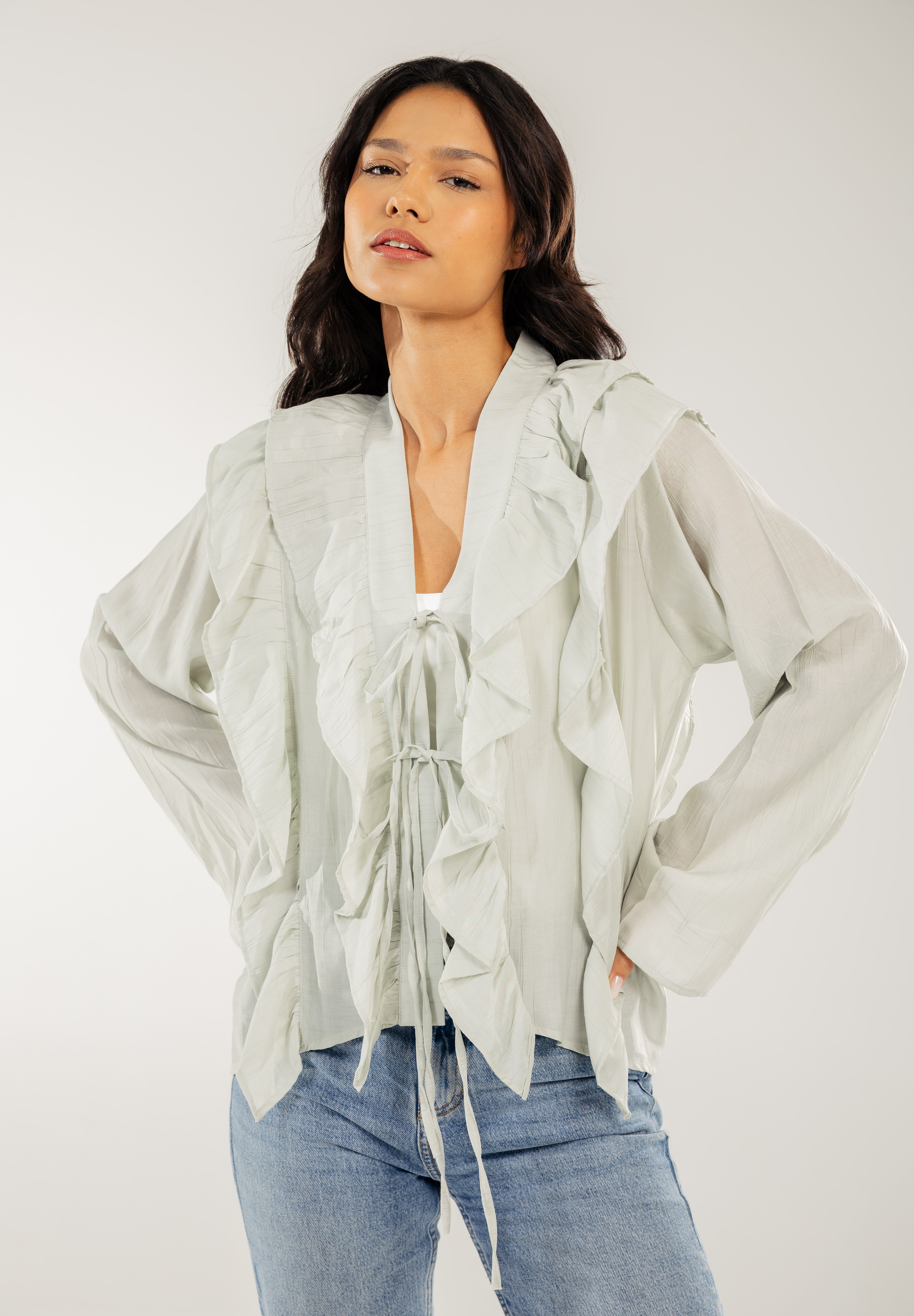 Breezy Ruffle Cardigan Mint