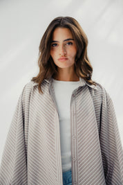 oversized striped shirt with back straw string Cafe & White