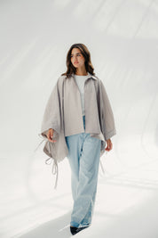 oversized striped shirt with back straw string Cafe & White