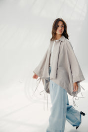 oversized striped shirt with back straw string Cafe & White