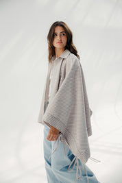 oversized striped shirt with back straw string Cafe & White