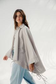oversized striped shirt with back straw string Cafe & White