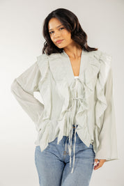 Breezy Ruffle Cardigan Mint