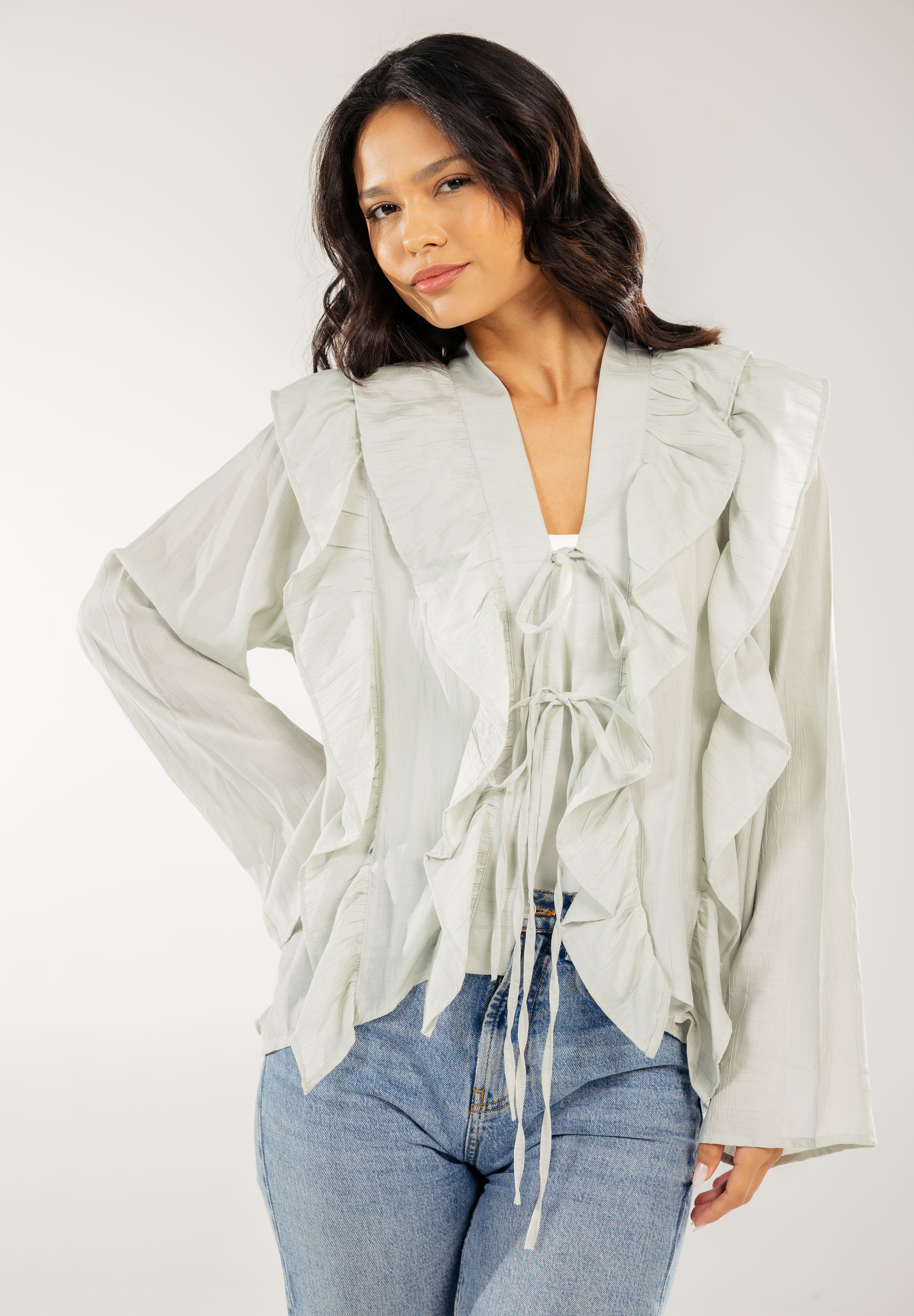 Breezy Ruffle Cardigan Mint