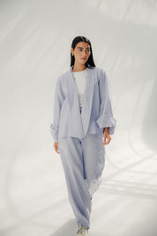 Aslightly Balloon pants with cuts and seams Babyblue