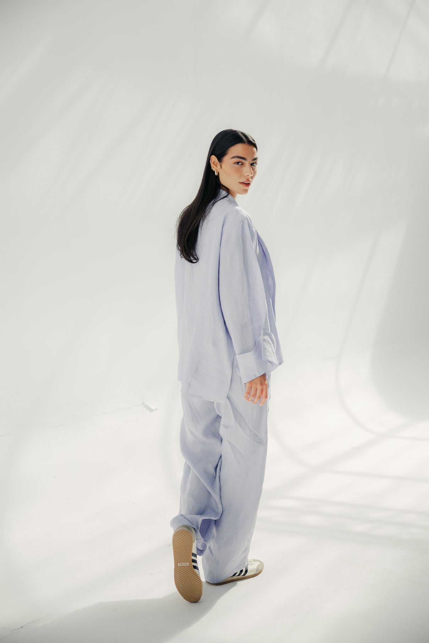 Aslightly Balloon pants with cuts and seams Babyblue