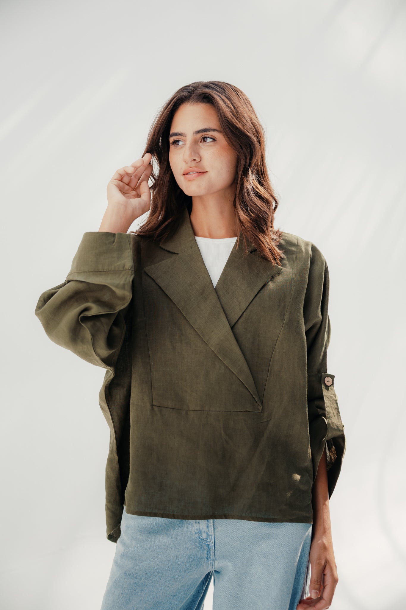 Blazer collars boho blouse Olive