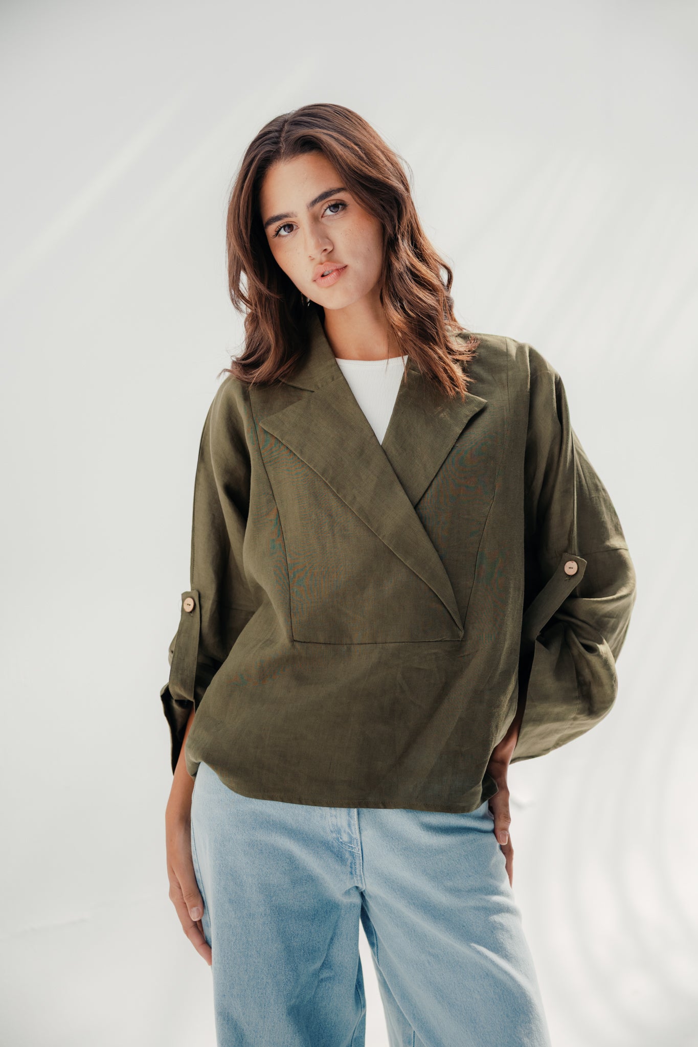 Blazer collars boho blouse Olive