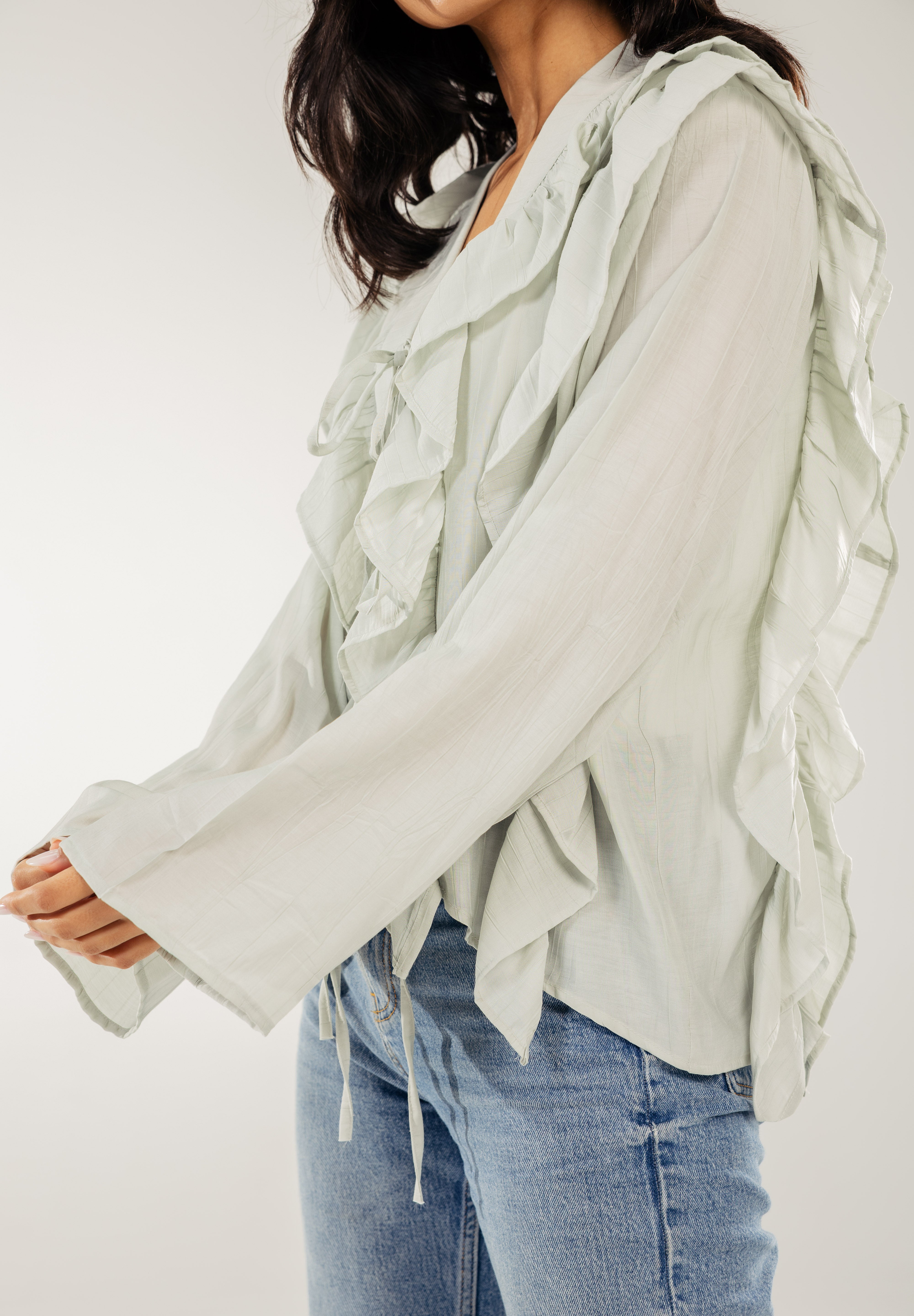 Breezy Ruffle Cardigan Mint