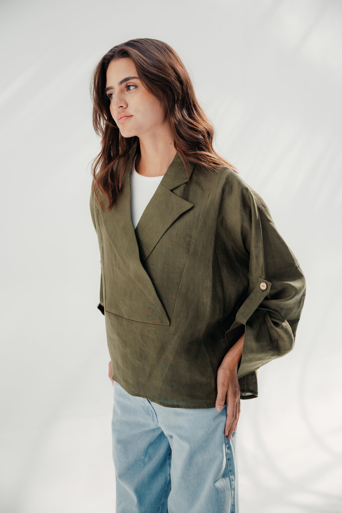Blazer collars boho blouse Olive