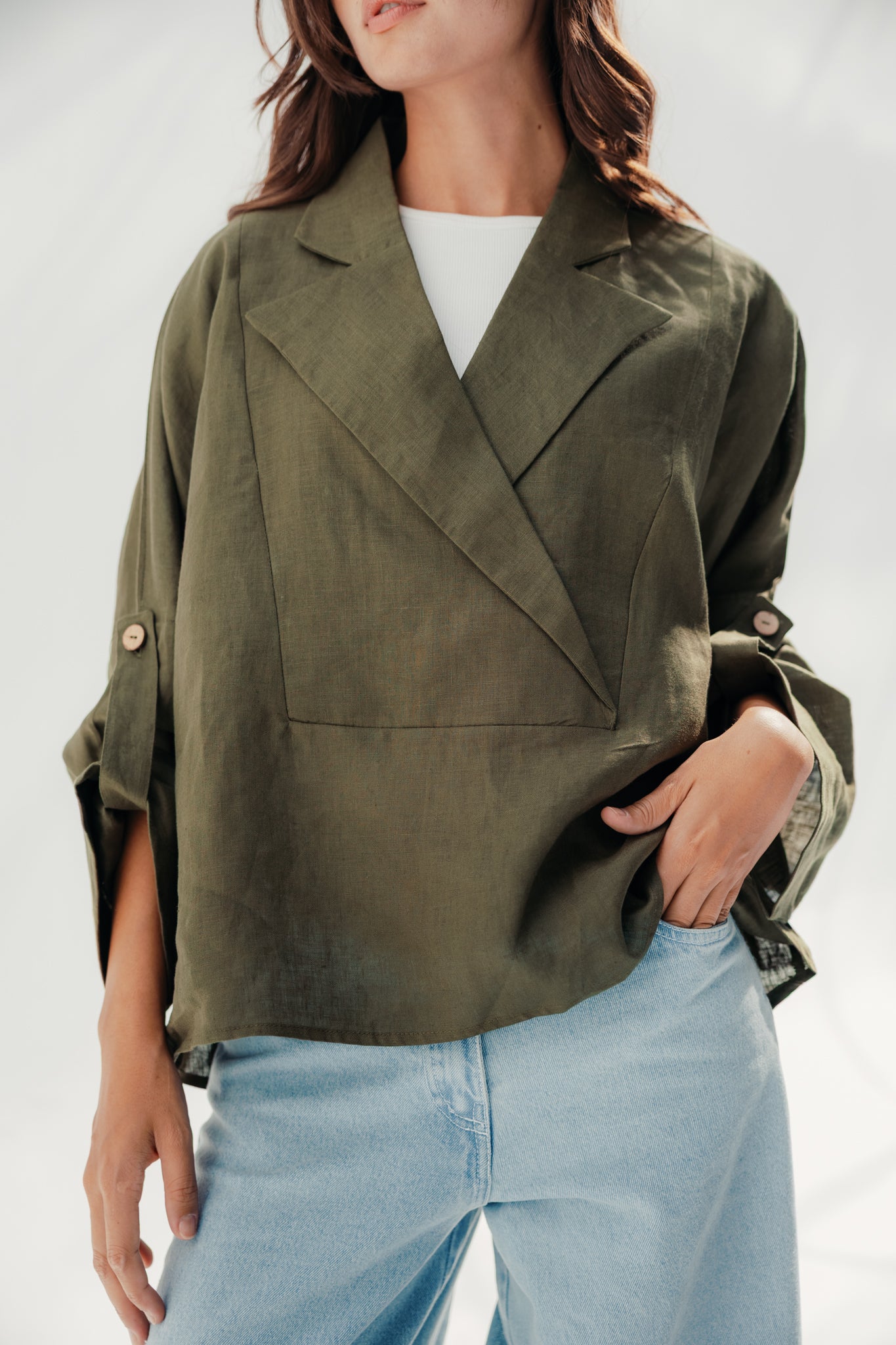 Blazer collars boho blouse Olive