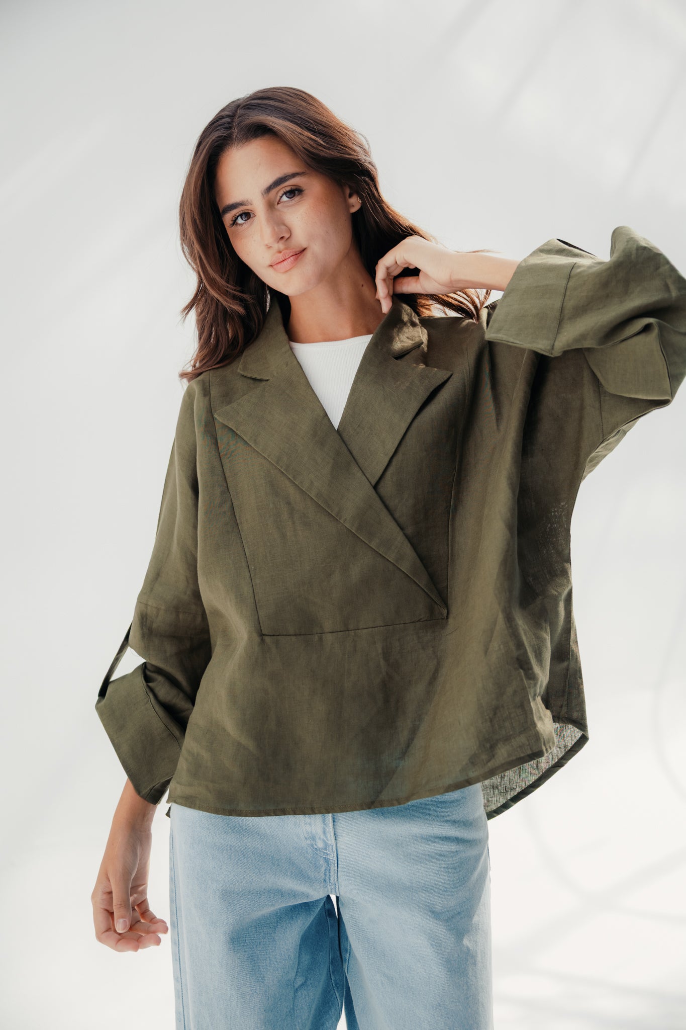 Blazer collars boho blouse Olive