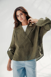 Blazer collars boho blouse Olive