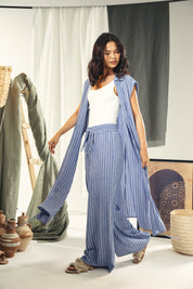 Striped Adjustable Side-Tie long vest blue and white