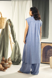 Striped Adjustable Side-Tie long vest blue and white