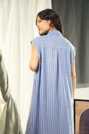 Striped Adjustable Side-Tie long vest blue and white