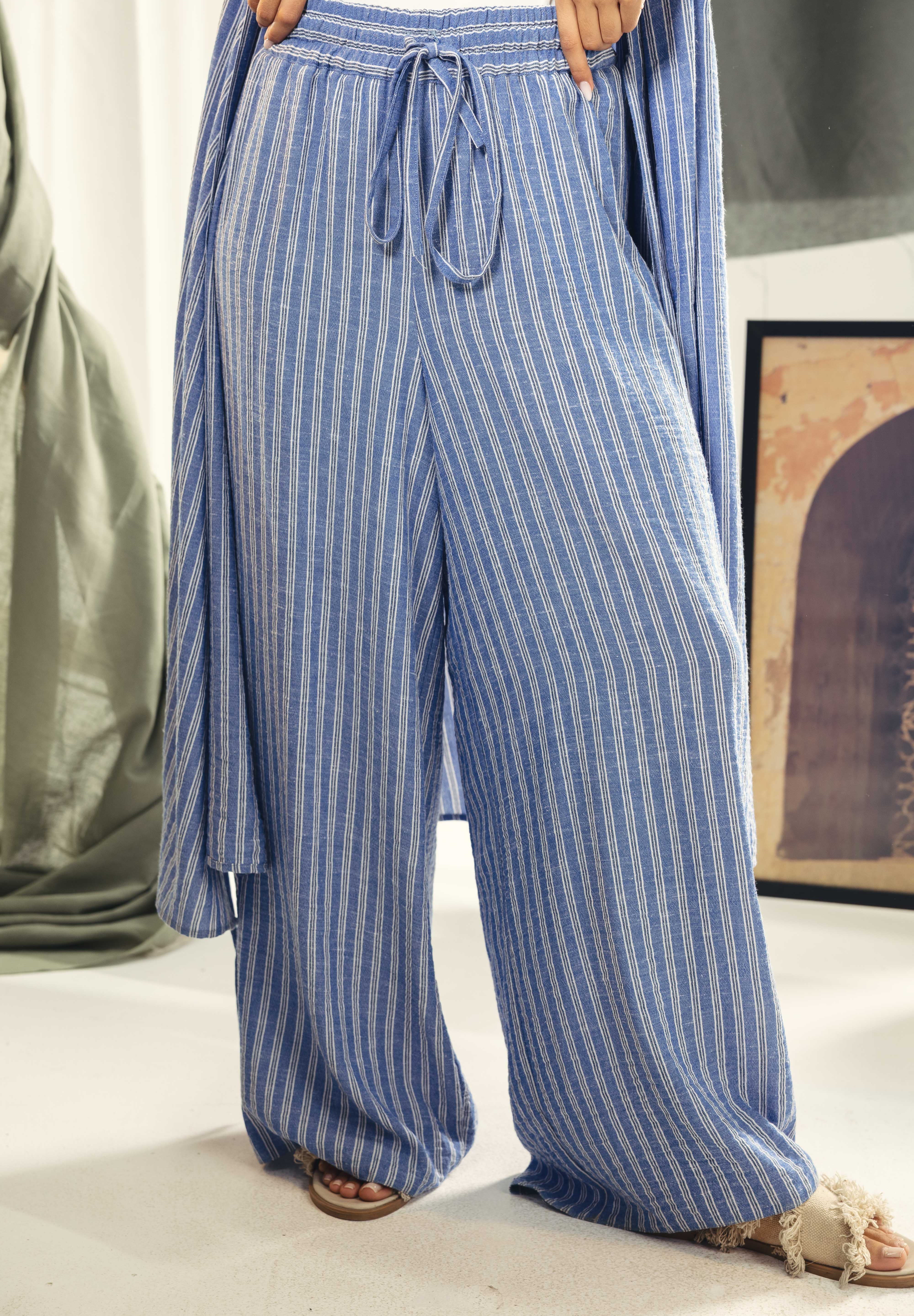 striped wide leg comfy pants Blue and white