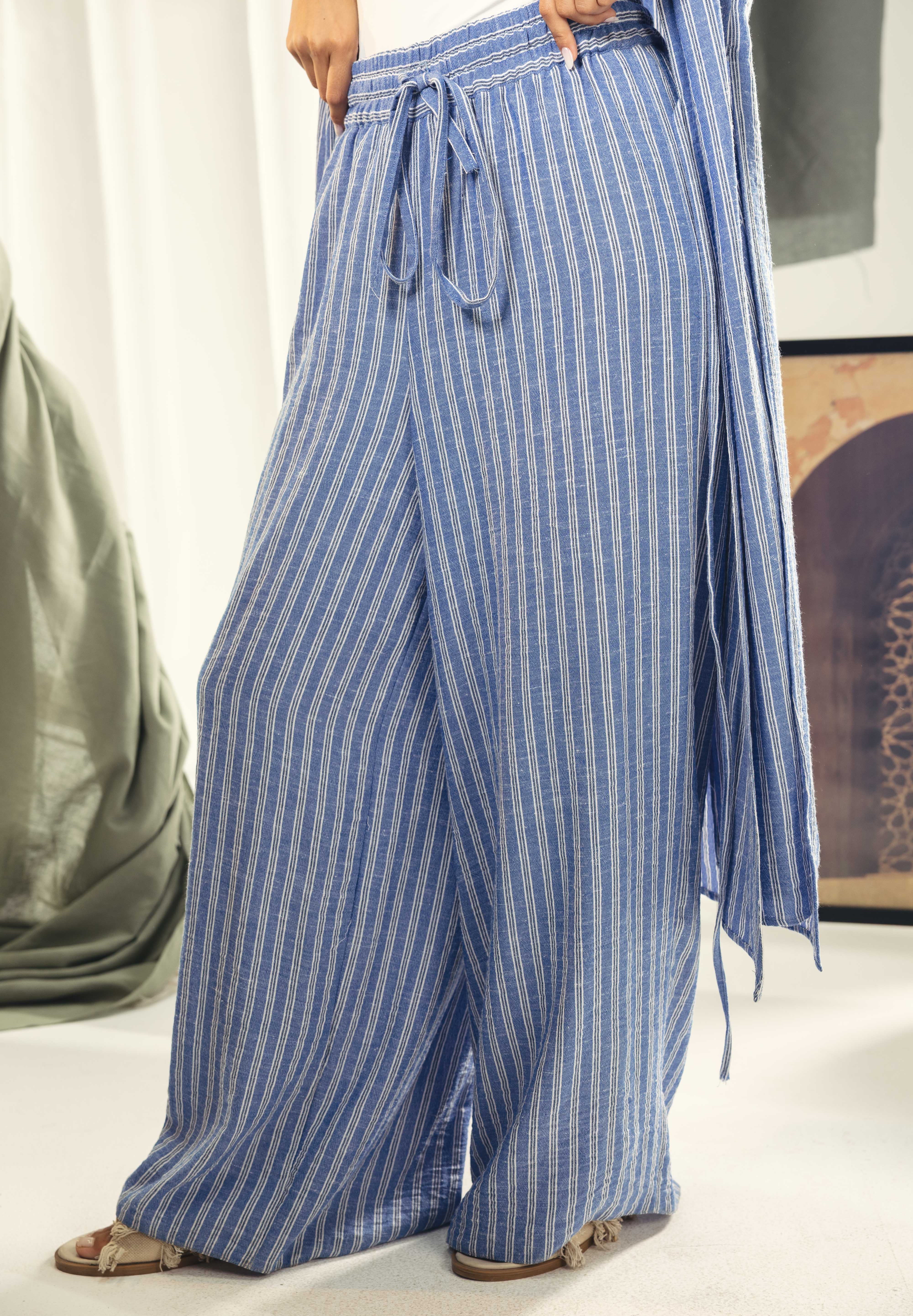 striped wide leg comfy pants Blue and white