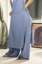 Striped Adjustable Side-Tie long vest blue and white