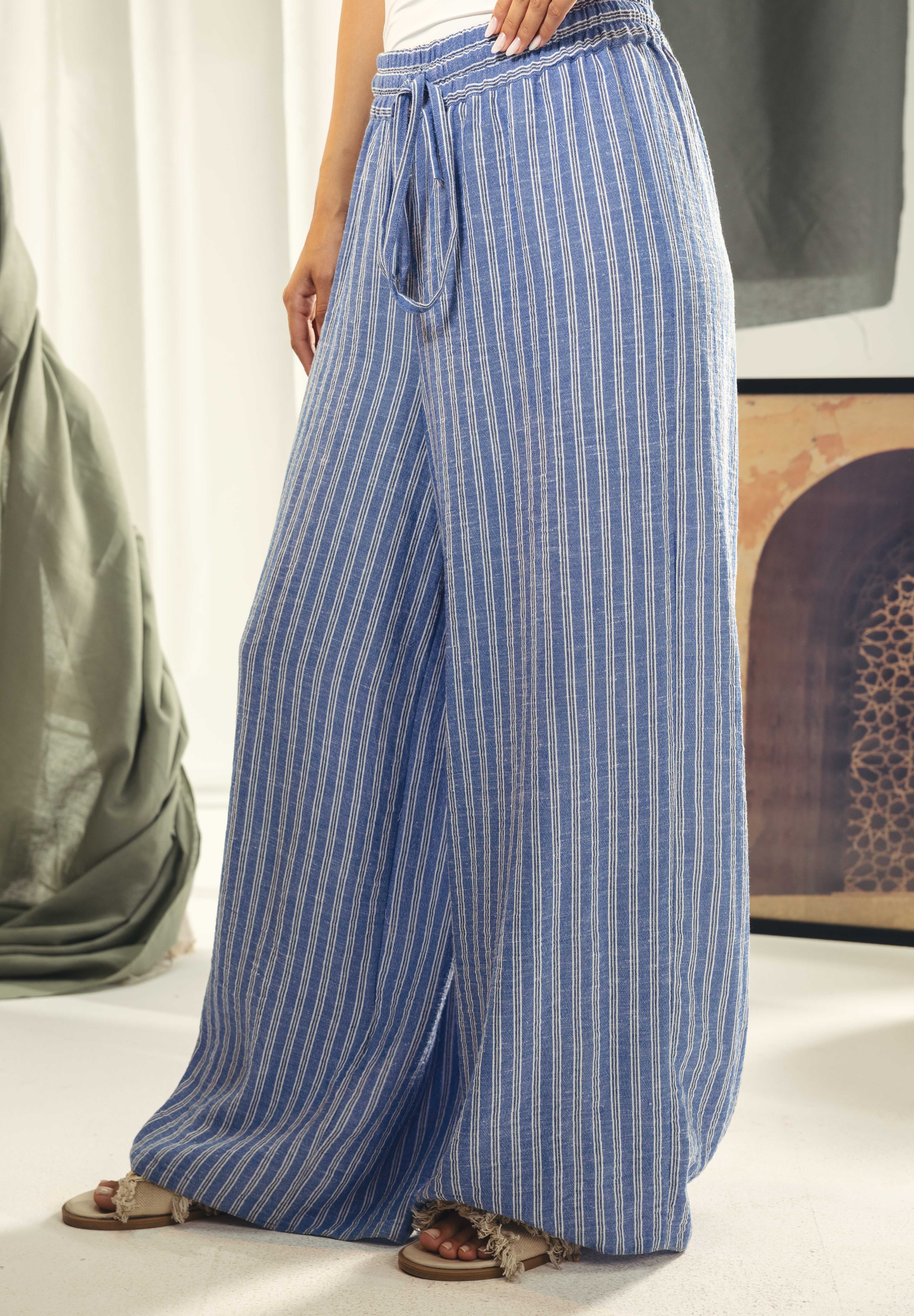 striped wide leg comfy pants Blue and white