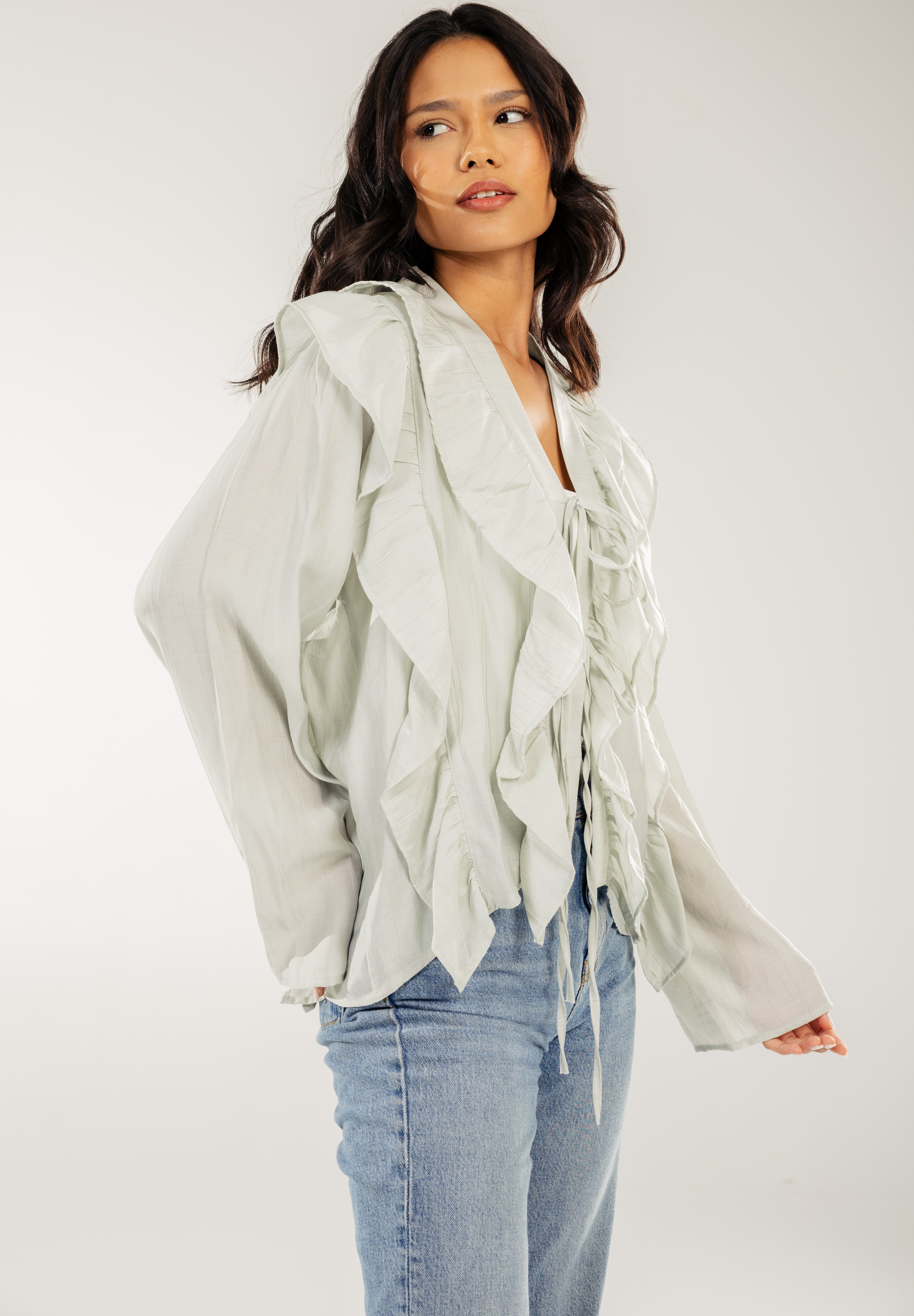 Breezy Ruffle Cardigan Mint