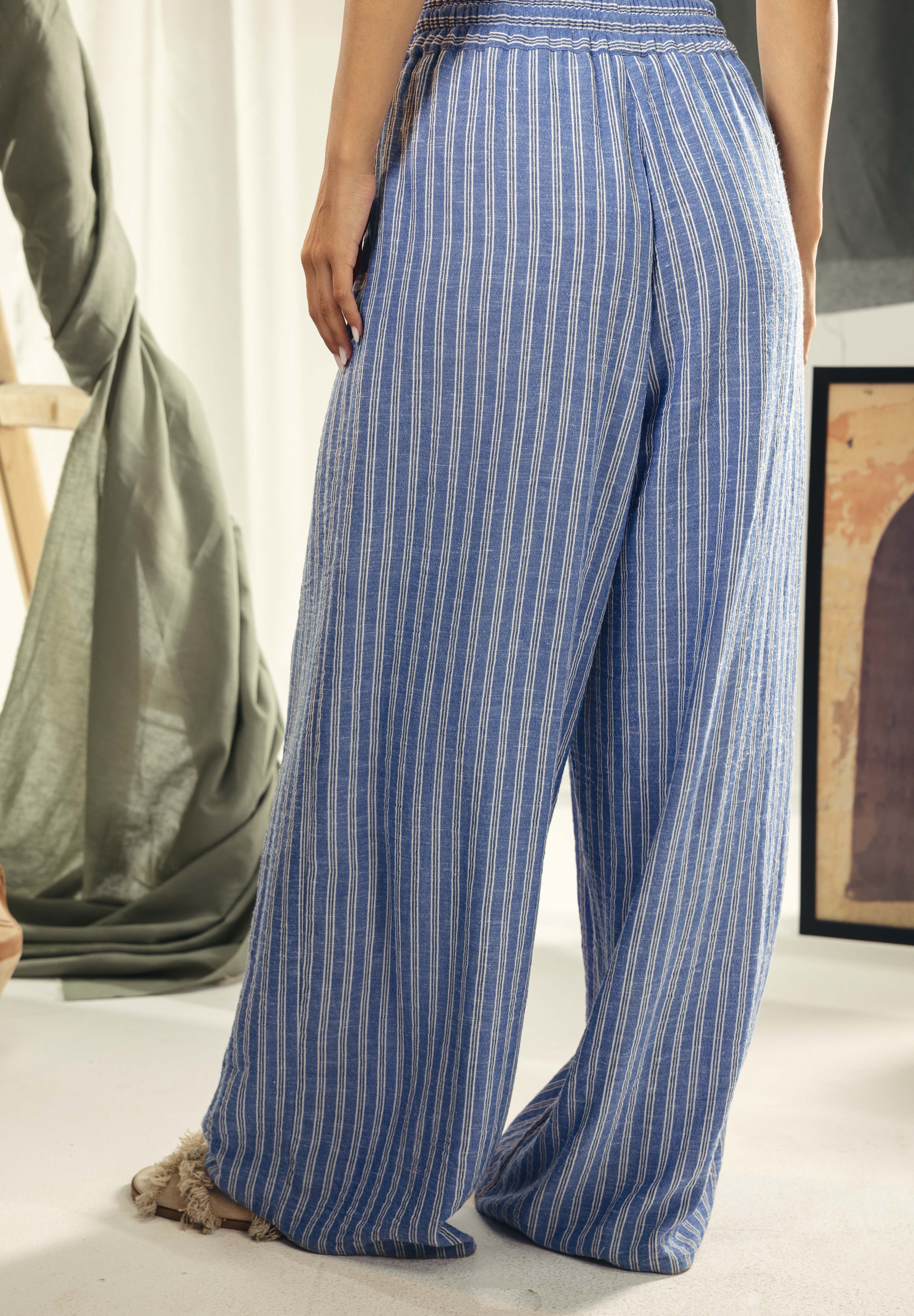 striped wide leg comfy pants Blue and white
