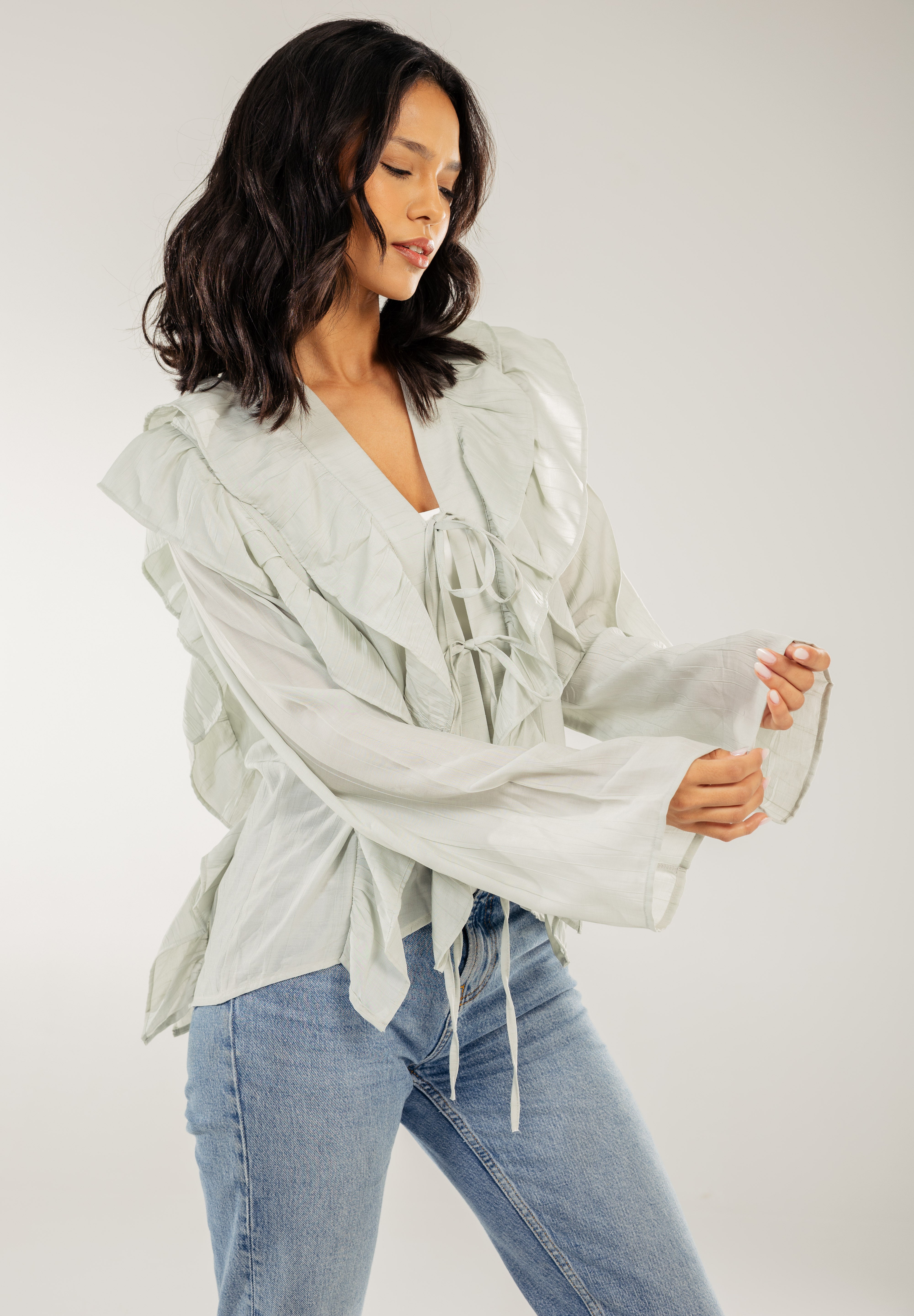 Breezy Ruffle Cardigan Mint