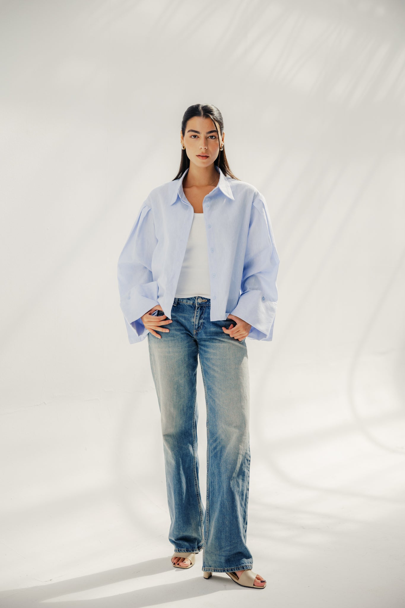 Volume-Sleeve Shirt Baby Blue