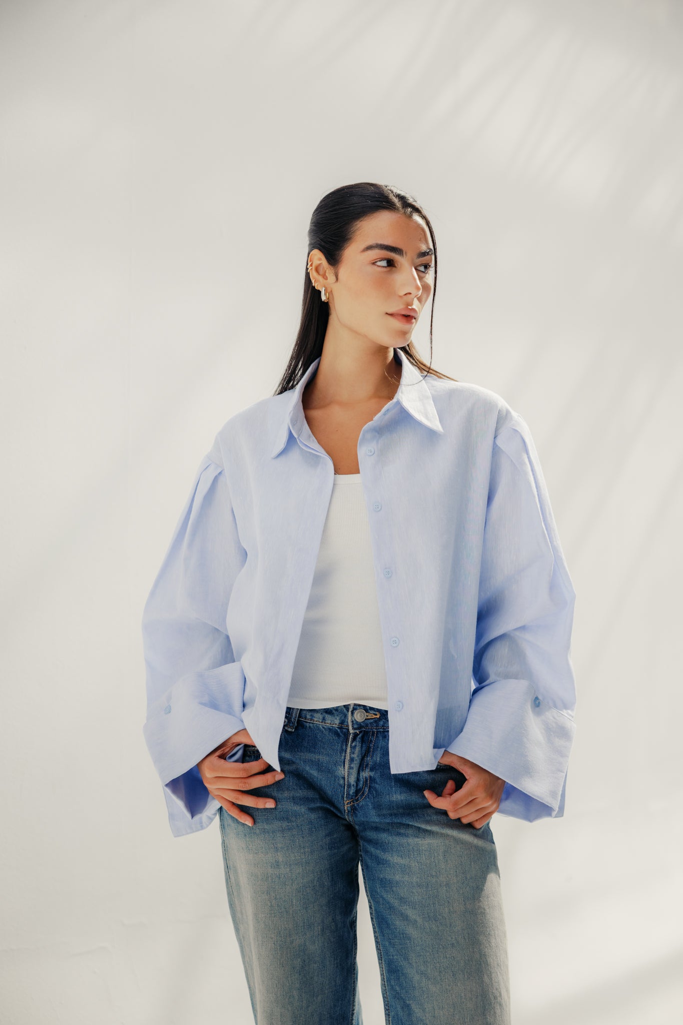 Volume-Sleeve Shirt Baby Blue