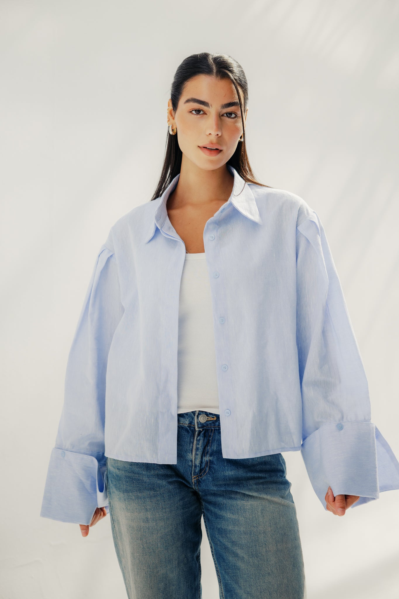 Volume-Sleeve Shirt Baby Blue
