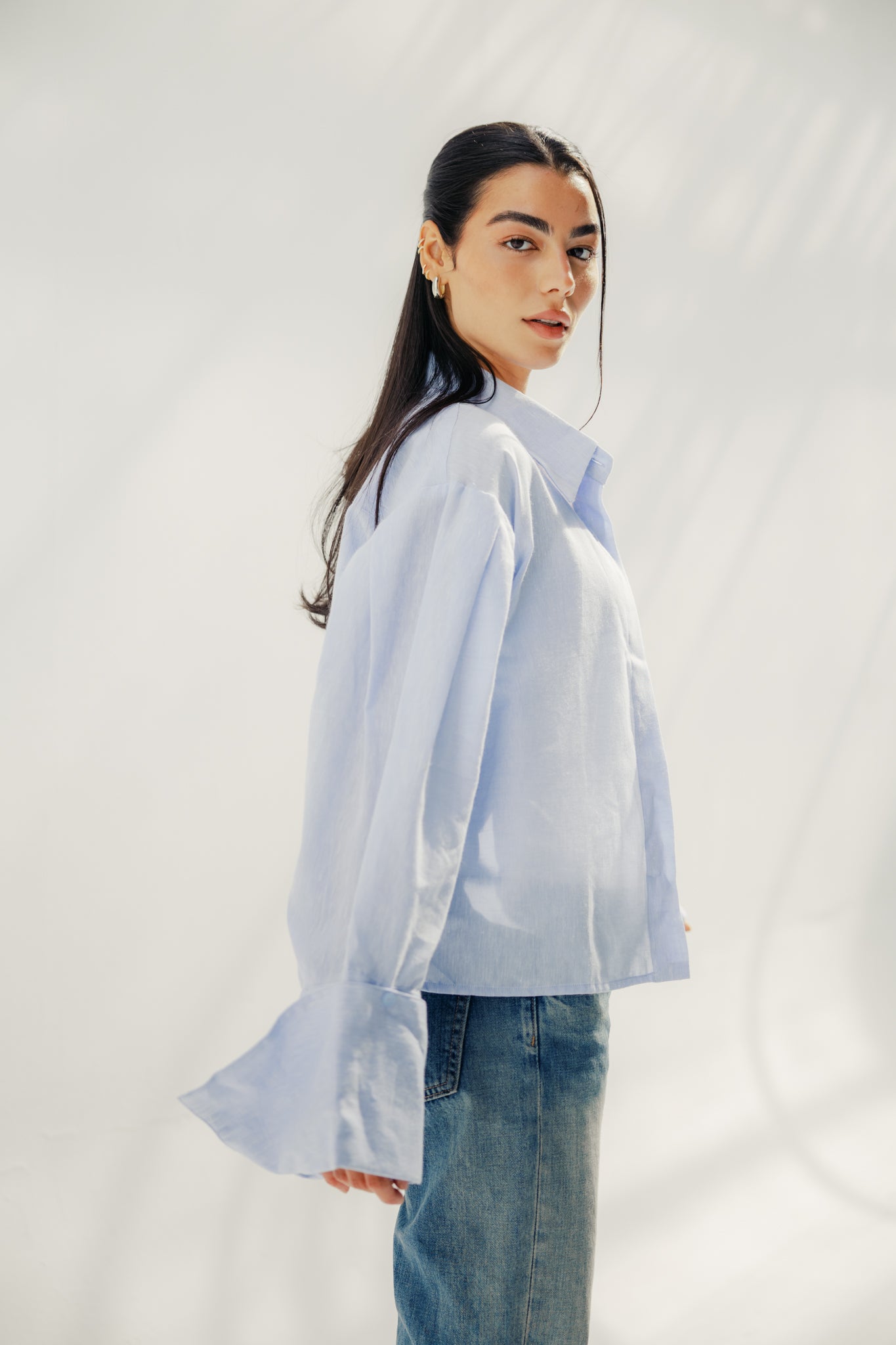 Volume-Sleeve Shirt Baby Blue