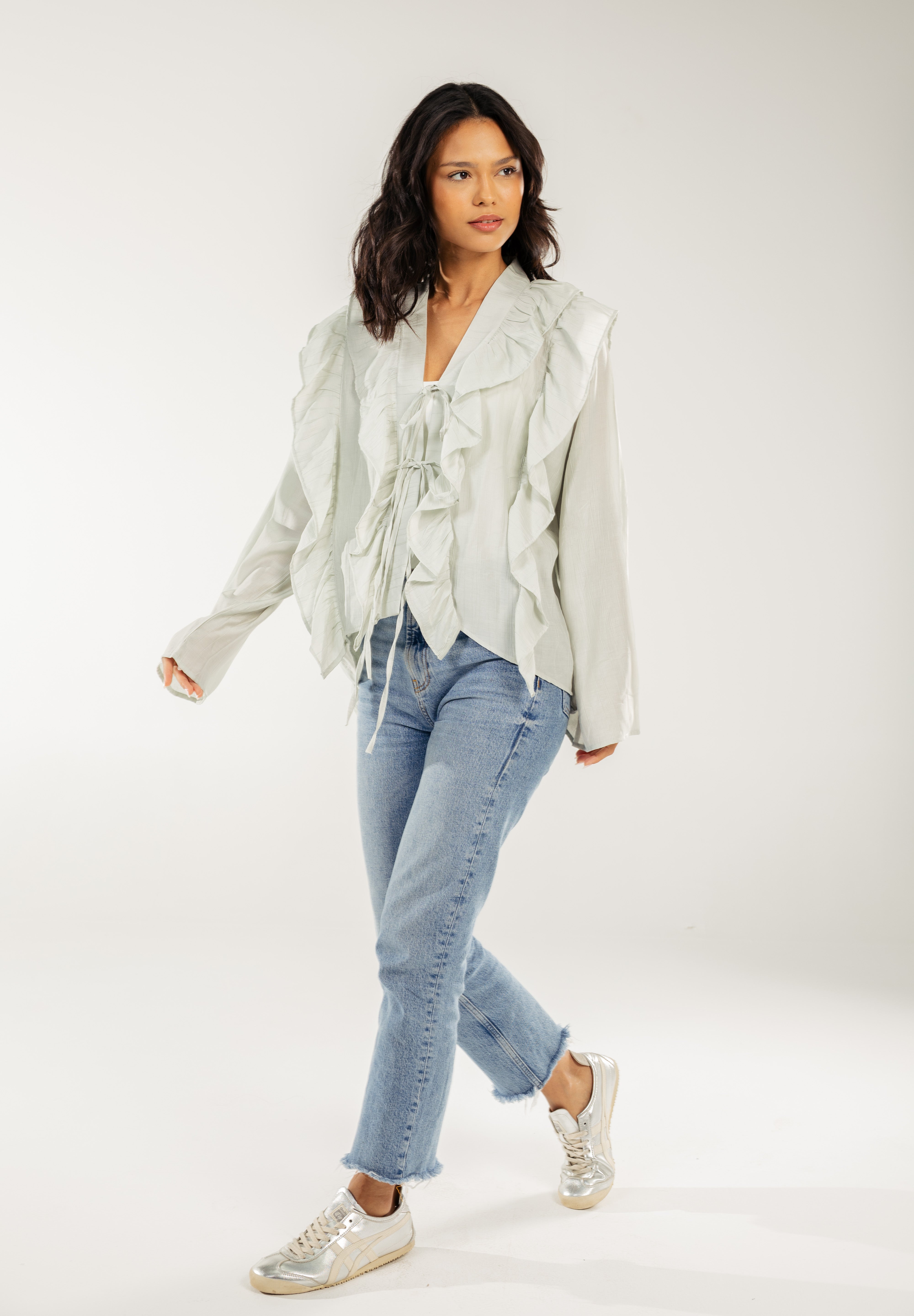 Breezy Ruffle Cardigan Mint