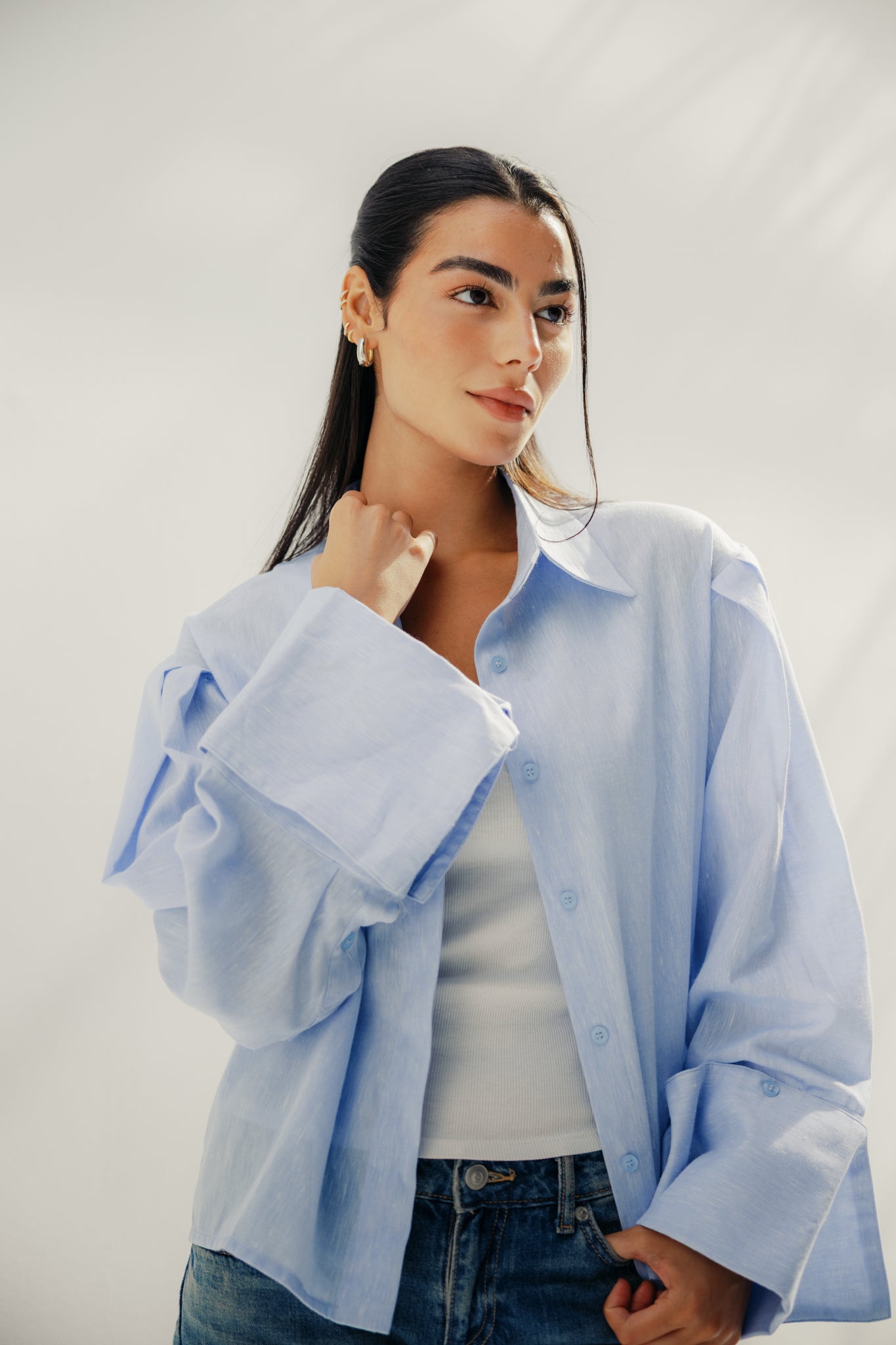 Volume-Sleeve Shirt Baby Blue
