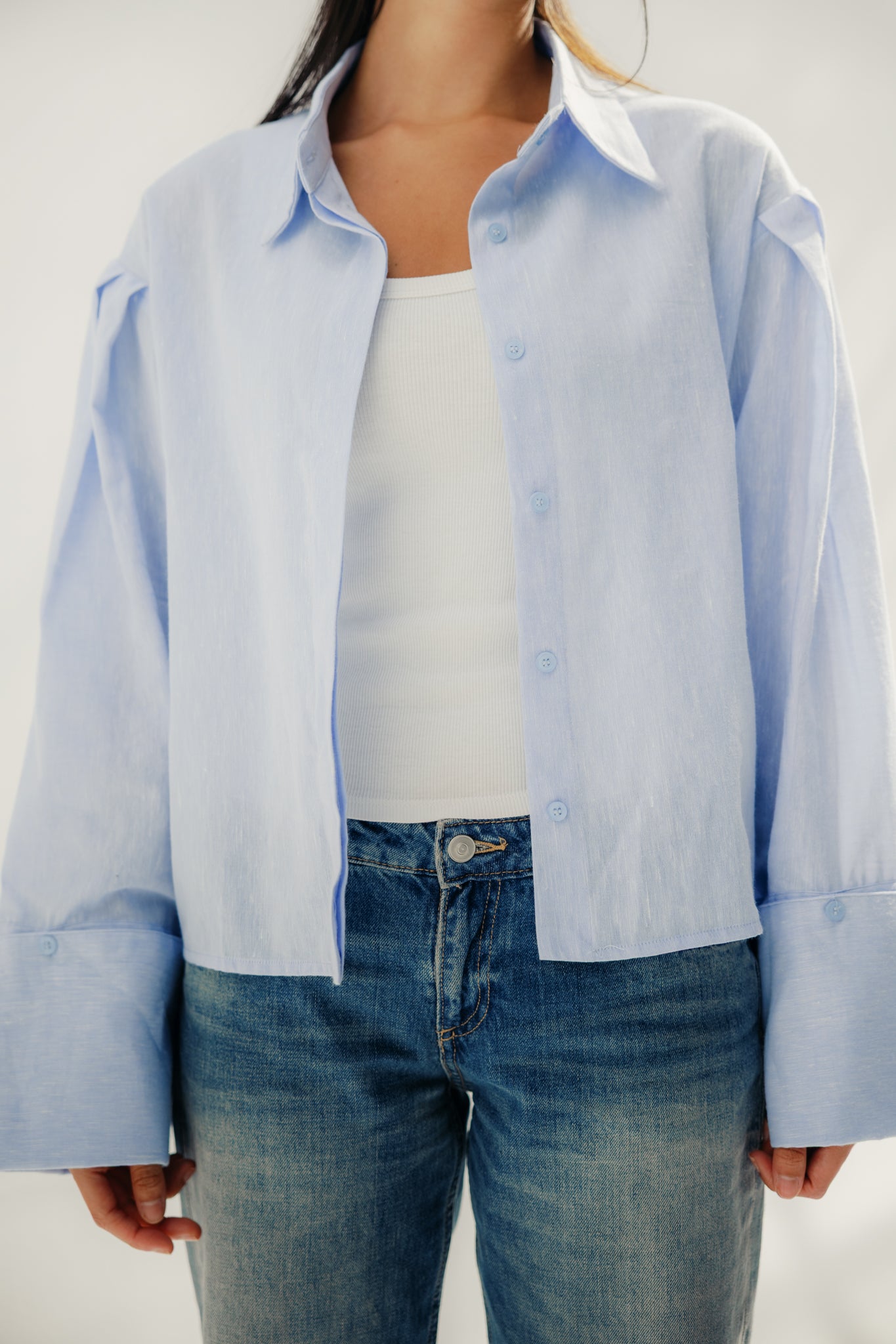 Volume-Sleeve Shirt Baby Blue
