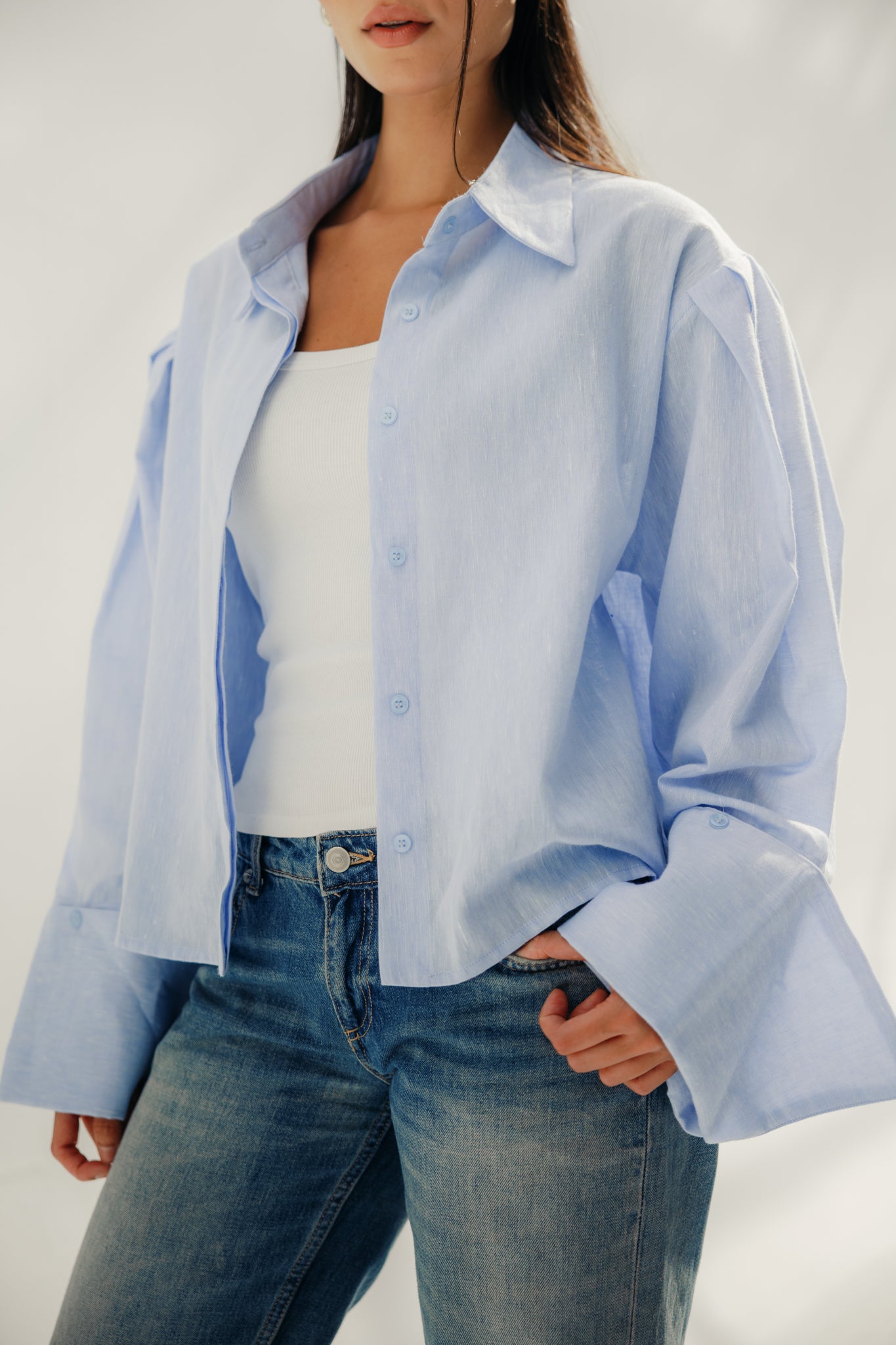 Volume-Sleeve Shirt Baby Blue