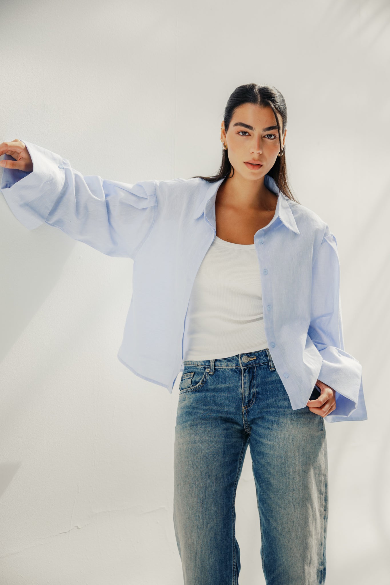 Volume-Sleeve Shirt Baby Blue