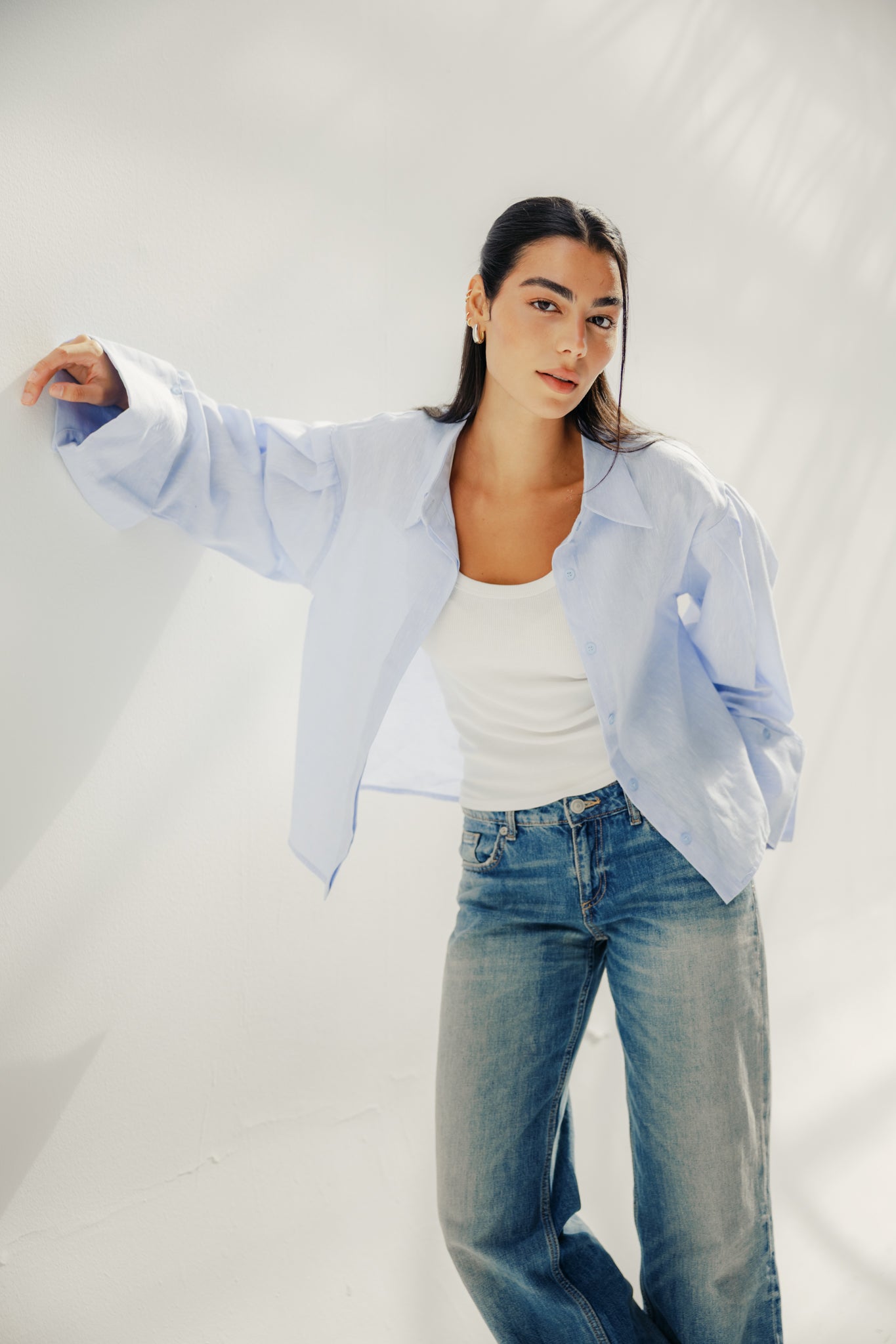 Volume-Sleeve Shirt Baby Blue