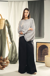 Adjustable Drawstring Hem Blouse Grey