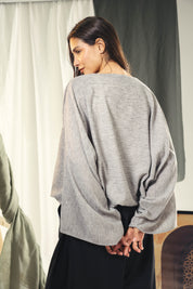 Adjustable Drawstring Hem Blouse Grey