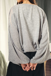 Adjustable Drawstring Hem Blouse Grey