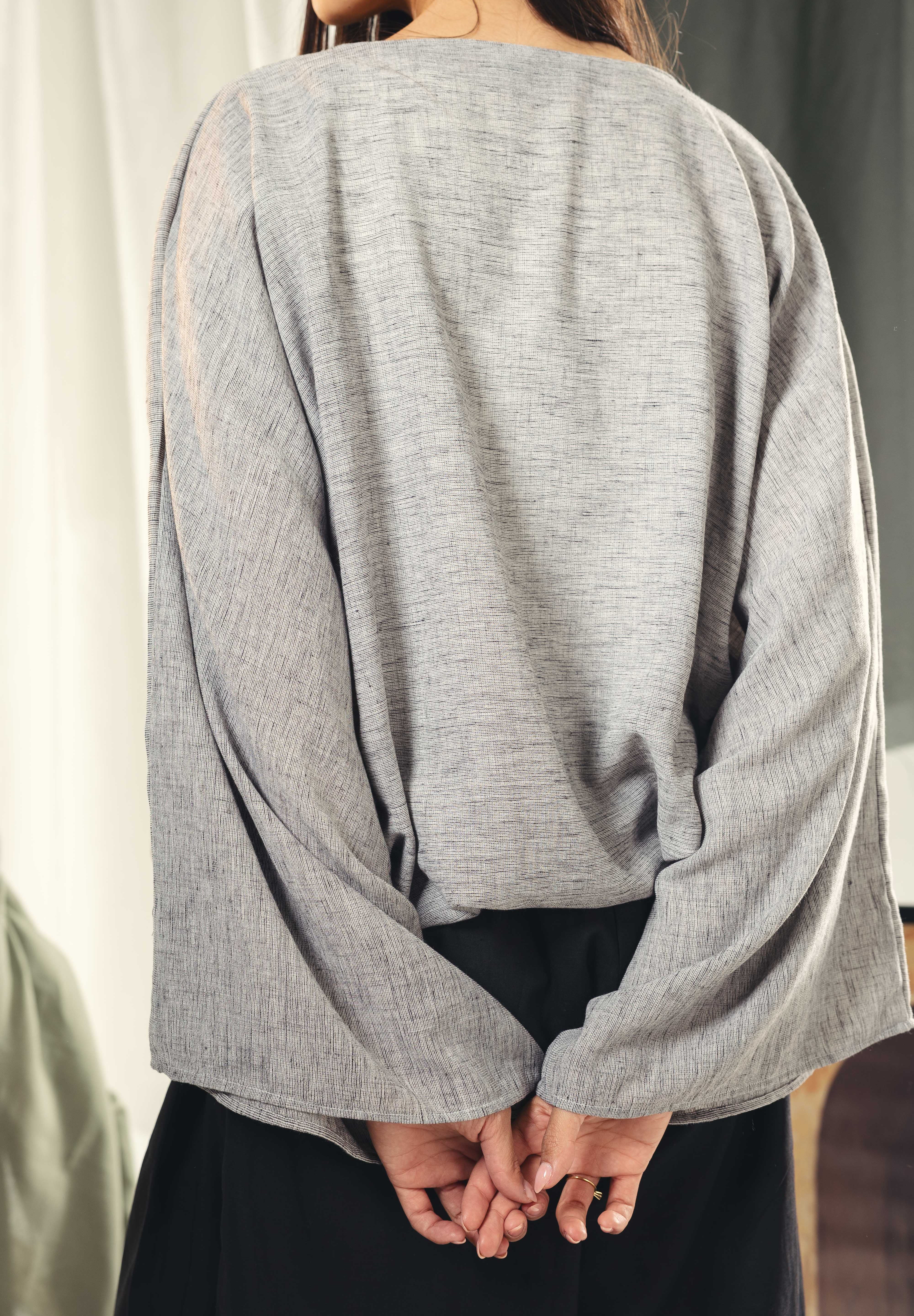 Adjustable Drawstring Hem Blouse Grey
