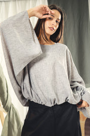 Adjustable Drawstring Hem Blouse Grey