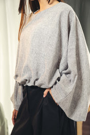 Adjustable Drawstring Hem Blouse Grey